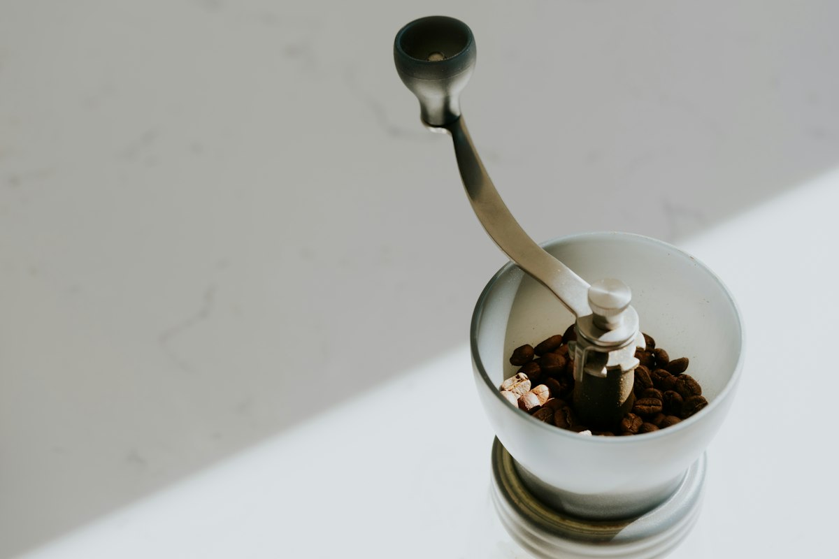 Flat burr grinder for consistent particle size